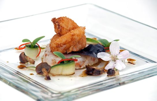 luxury food with fish and flower as decoration