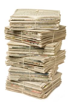 Stack of bound newspapers for recycling
