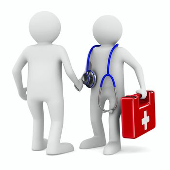 doctor and patient on white background. Isolated 3D image