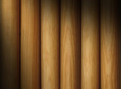 Wooden poles forming a background texture lit diagonally