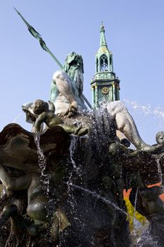Neptune Fountain &amp; St. Marienkirche in Berlin.