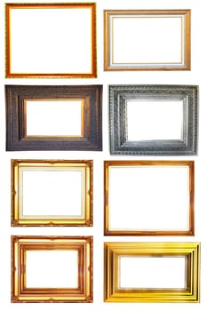 Set of 8 vintage photo wood frame on white background