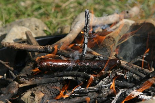 Picture of a barbecue outside fire place