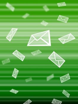 Abstract green background, with white postal mail