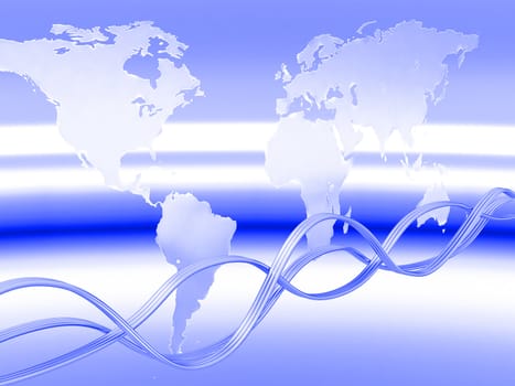 Concept on a theme of the global communications with the image of wires and of world map