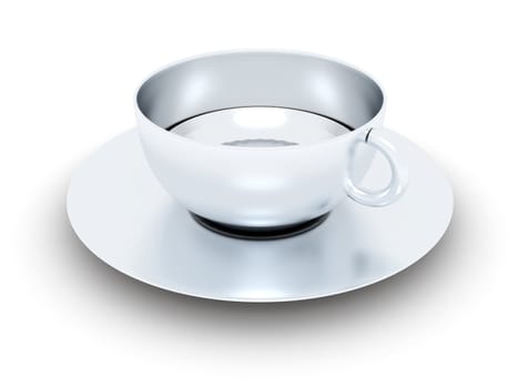 Silvery cup of coffee or other drink, on a white background