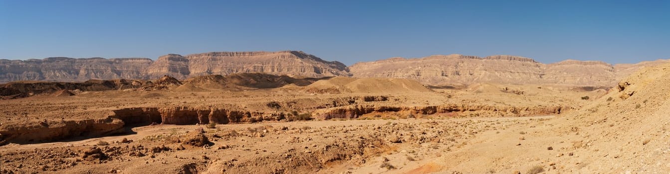 Scenic desert landscape in the Small Crater (Makhtesh Katan) in Israel's Negev desert