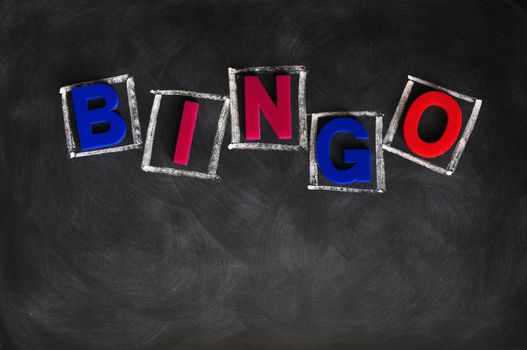 Word of BINGO made of color letters on a blackboard