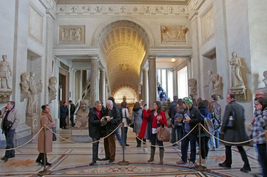 ROME, ITALY - MARCH 08: Crowds visiting Vatican Museum on March 08, 2011 in Rome, Italy