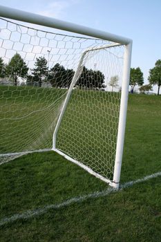 The top right corner of a soccer net.
