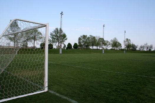 An empty soccer pitch.
