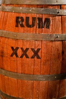 Wooden Rum keg ringed with metal bands