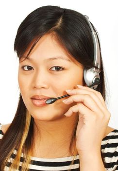 Telemarketing Woman Talking To A Customer And Wearing A Headset