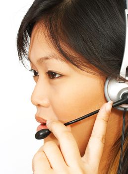 Operator Talking On Her Headset To A Customer