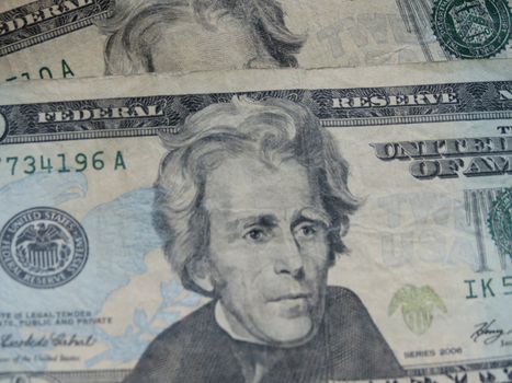 US dollar banknotes - twenty-dollar bill featuring President Andrew Jackson (1829-1837) on the front side