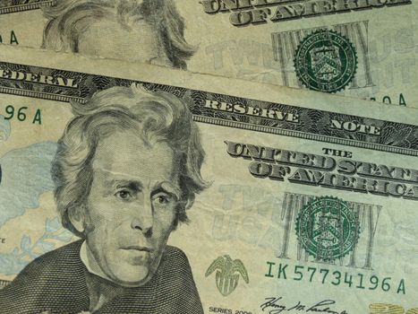 US dollar banknotes - twenty-dollar bill featuring President Andrew Jackson (1829-1837) on the front side