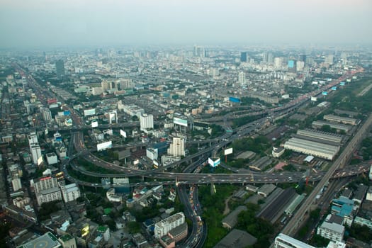 Panorama of Bangkok expressway from Baiyoke Sky Hotel, Thailand