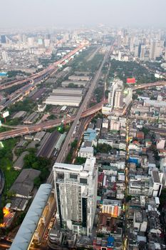 Panorama of Bangkok expressway from Baiyoke Sky Hotel, Thailand