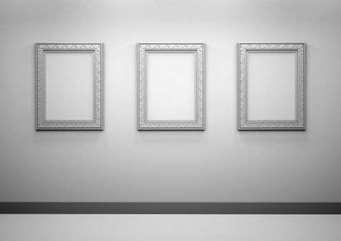 Gallery Interior with empty frames on a wall