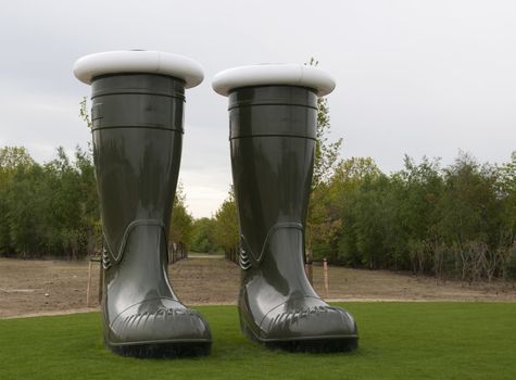 two green big boots at the floriade show 2012 in Holland