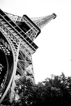 Eiffel Tower Black and White, view from below