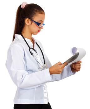 Doctor Analyzing And Reviewing Her Records