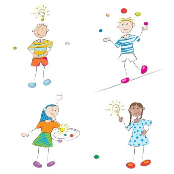 funny school kids doodles, boys and girls student profile characters