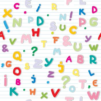 funny letters stickers pattern over a lined paper
