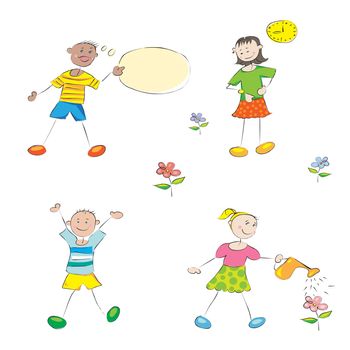 funny school kids doodles, boys and girls student profile characters
