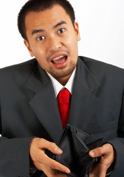 Man In A Suit Showing His Wallet Is Empty