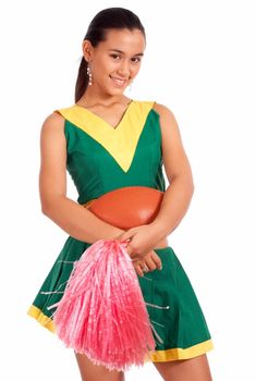 Happy Cheer Leader Holding Her Pompoms