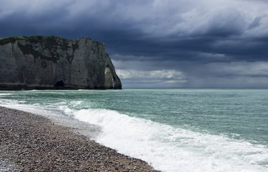 La Falaise d'Amont in Etretat on the Upper Normandy coast in the North of France.