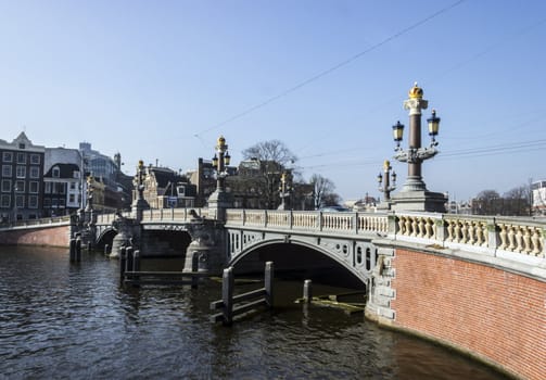 Amsterdam. Famous Blue Bridge over the River Amstel
