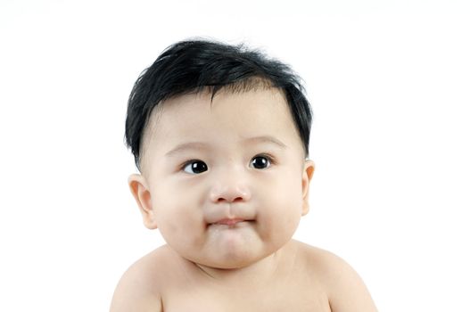 Portrait of an adorable infant baby over white background.