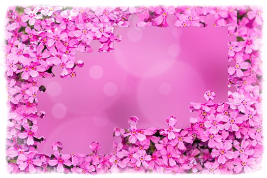 pink flower frame with puzzle of flowers for background