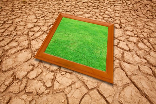 Dry cracked earth background and green grass picture