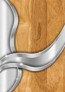 Wood and metal vertical background with wave and reflections
