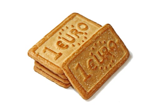 heap of euro biscuits over white
