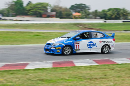 Nakhon Ratchasima, Thailand - March 9th:Unidentified car racing competitors during the "Thailand circuit 2013  " at Bonanza speedway on March 9th, 2013 in Nakhon Ratchasima, Thailand. 