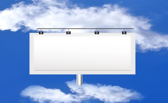 Publicity board against the bright blue cloudy sky