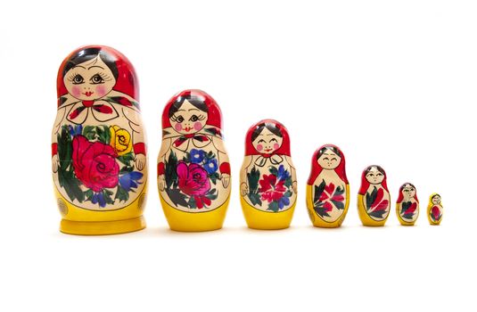 Russian Dolls on a white background.