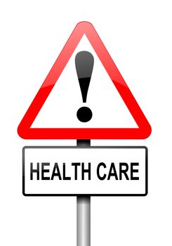 Illustration depicting a red and white triangular warning sign with a 'healthcare' concept. White background.