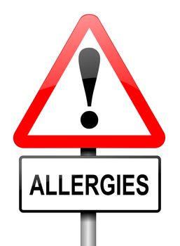 Illustration depicting a red and white triangular warning sign with an 'allergies' concept. White background.
