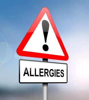 Illustration depicting a red and white triangular warning sign with an 'allergies' concept. Blurred blue sky background.
