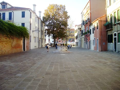 A quiet street in Venice, Italy.