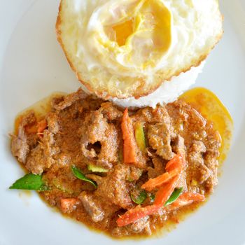 Rice and curry with fried, Thai food Thai style