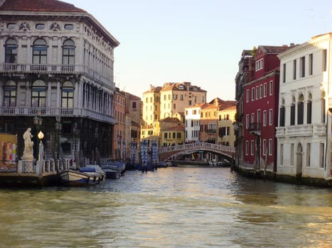 A typical scene of canals in Venice, Italy.