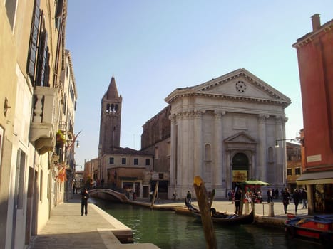 The canals of Venice, Italy.  Horizontal composition.