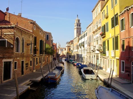 The canals of Venice, Italy.  Horizontal composition.