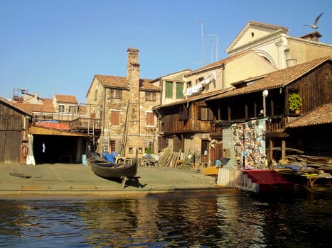 A gondola maker's shop in Venice, Italy.